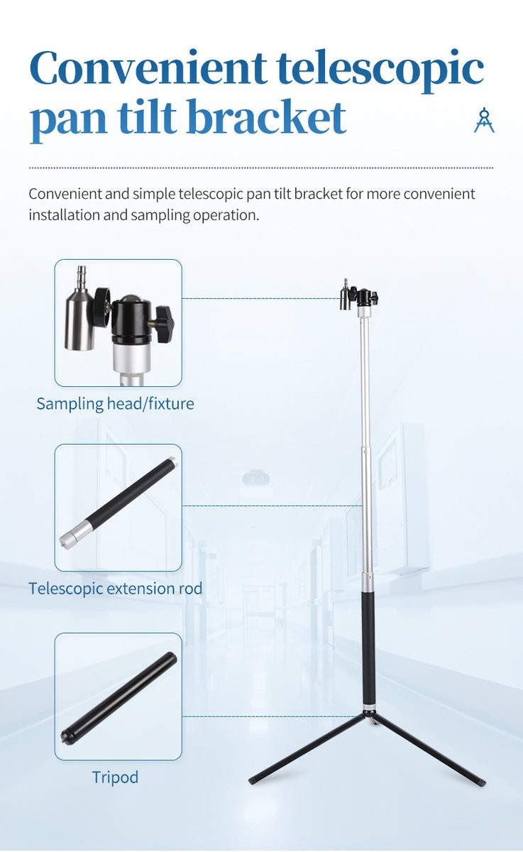 Telescopic bracket system for positioning sampling heads at ISO 14644 specified heights