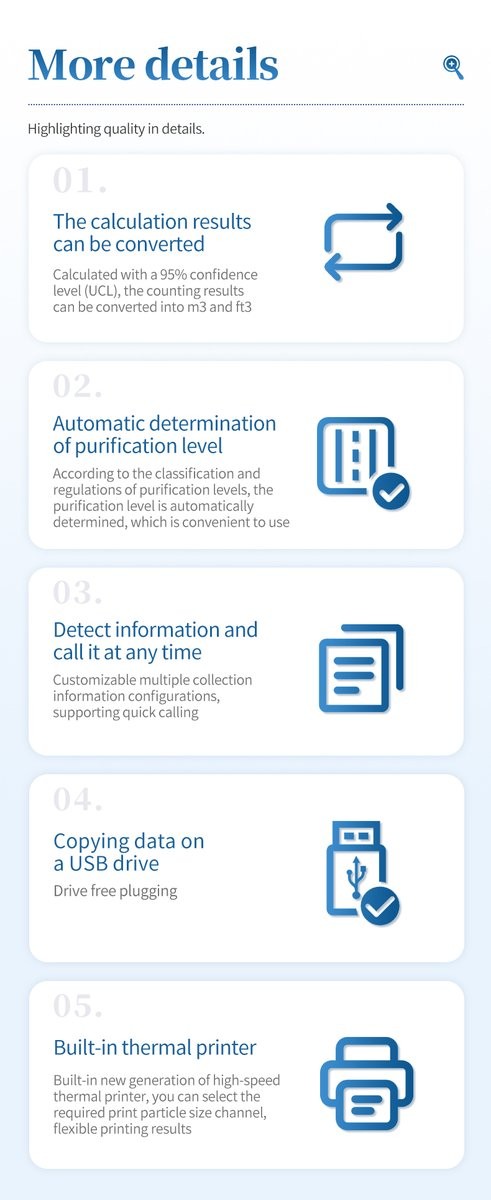 Data handling features including UCL calculation level judgment and USB export for reports