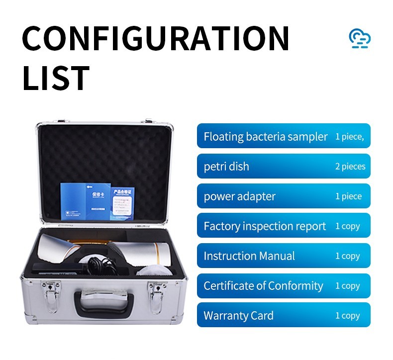 Airborne bacteria sampler carrying case and accessories
