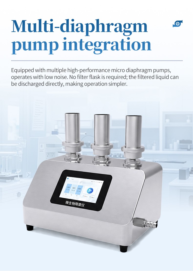 Microbial filtration system with integrated diaphragm pumps