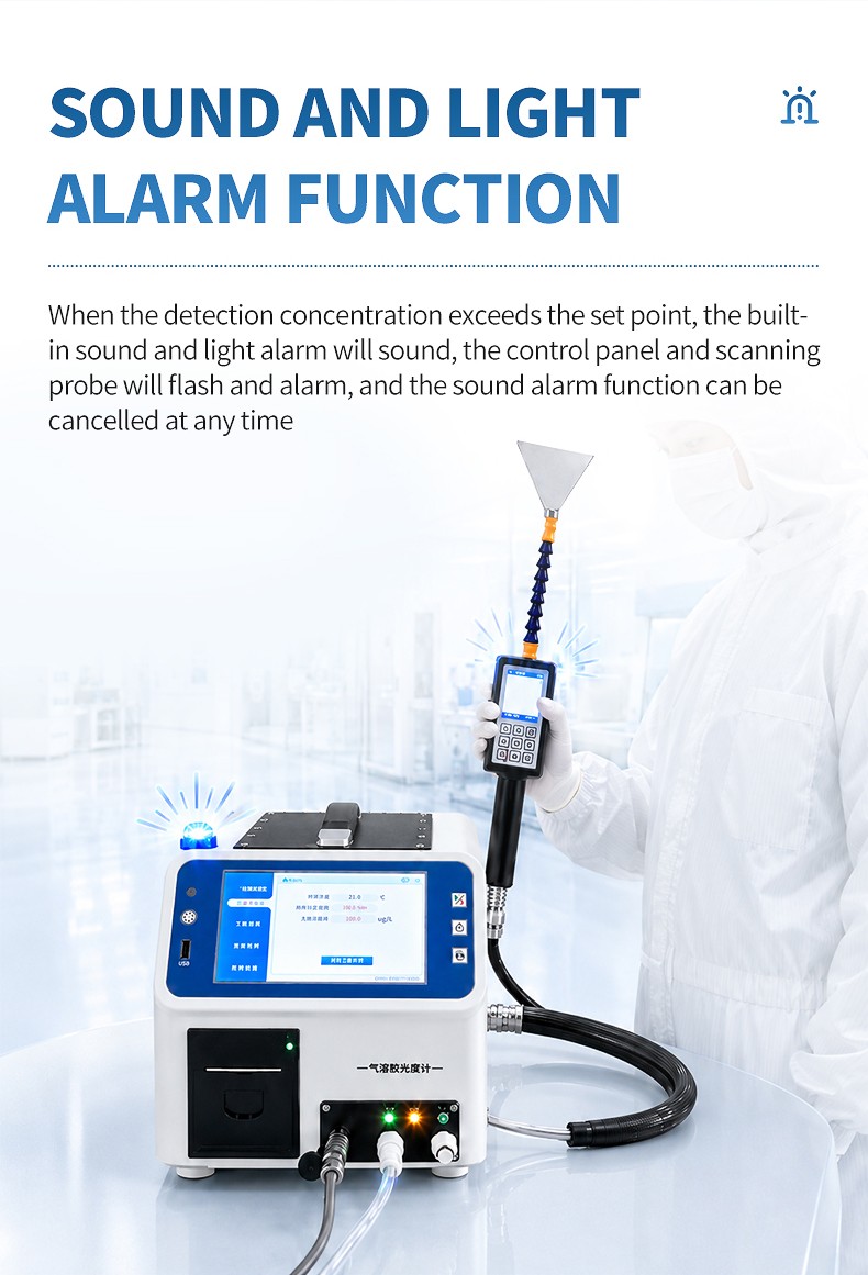 Aerosol photometer audible and visual alarm features