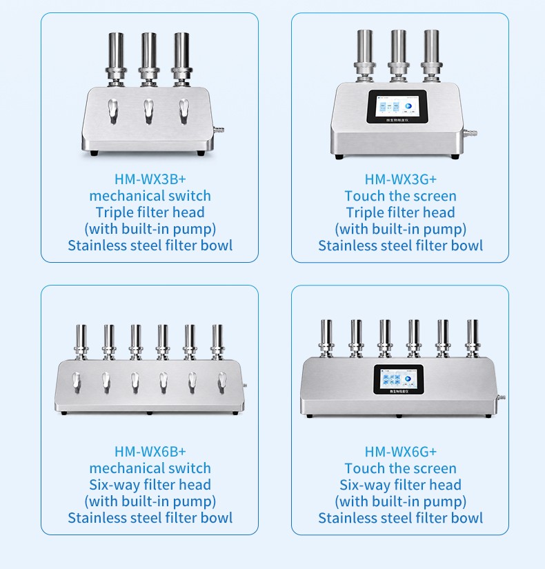 Microbial filtration system models with stainless-steel cups